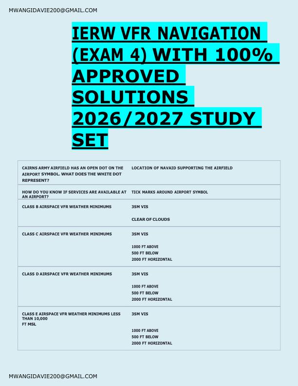 IERW VFR NAVIGATION  (EXAM 4) WITH 100%  APPROVED  SOLUTIONS  2026/2027 STUDY  SET 