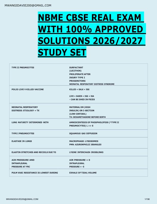 NBME CBSE REAL EXAM  WITH 100% APPROVED  SOLUTIONS 2026/2027  STUDY SET