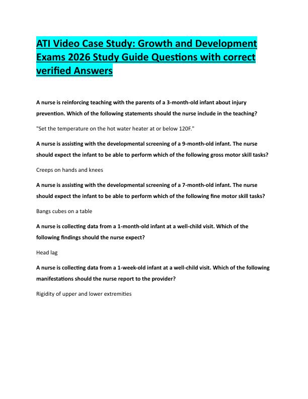 N2ATI Video Case Study: Growth and Development  Exams 2026 Study Guide Questions with correct  verified Answers 