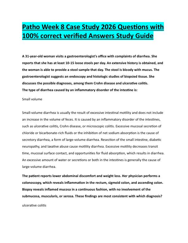 N5Patho Week 8 Case Study 2026 Questions with  100% correct verified Answers Study Guide 