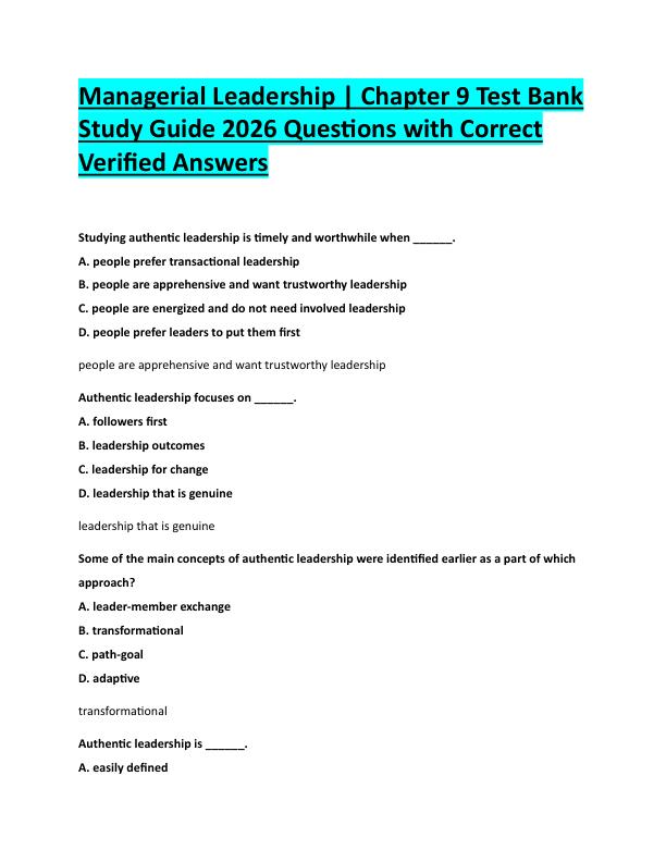 N79Managerial Leadership | Chapter 9 Test Bank  Study Guide 2026 Questions with Correct  Verified Answers 