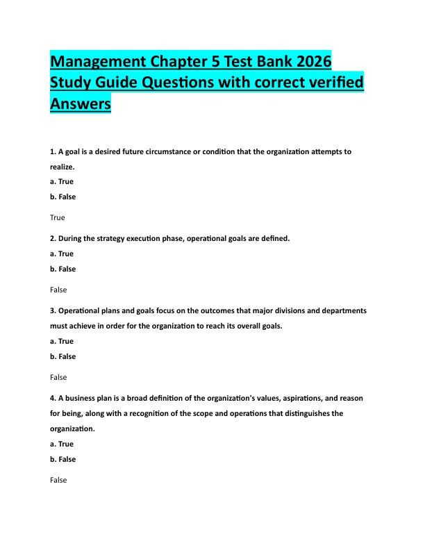 N75Management Chapter 5 Test Bank 2026  Study Guide Questions with correct verified  Answers 
