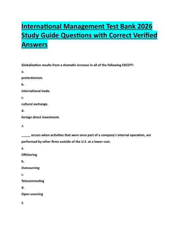 N77International Management Test Bank 2026  Study Guide Questions with Correct Verified  Answers