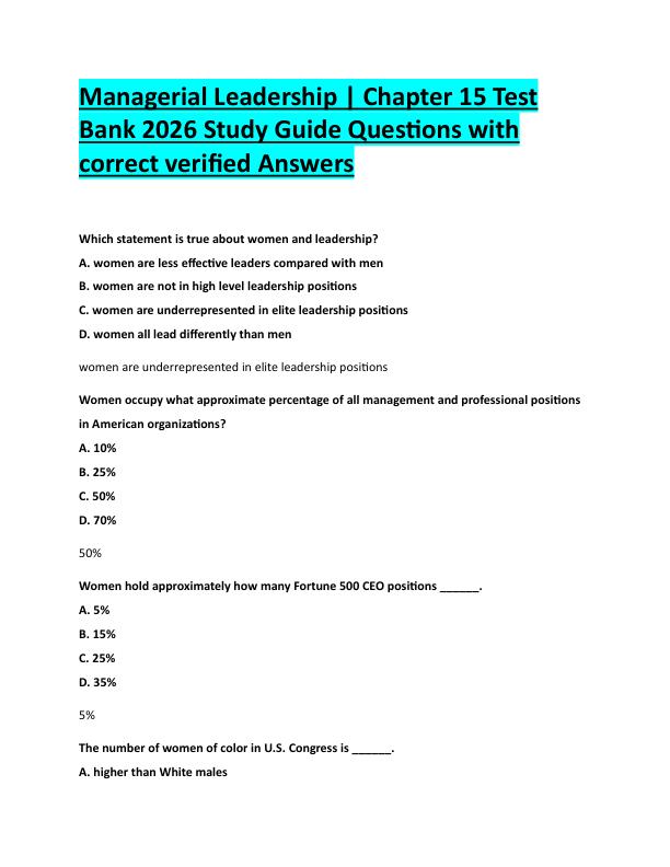 N83Managerial Leadership | Chapter 15 Test  Bank 2026 Study Guide Questions with  correct verified Answers 