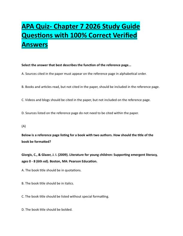 N100APA Quiz- Chapter 7 2026 Study Guide  Questions with 100% Correct Verified  Answers 