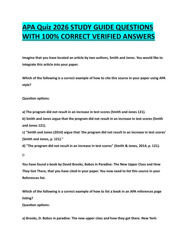 N99APA Quiz 2026 STUDY GUIDE QUESTIONS  WITH 100% CORRECT VERIFIED ANSWERS 