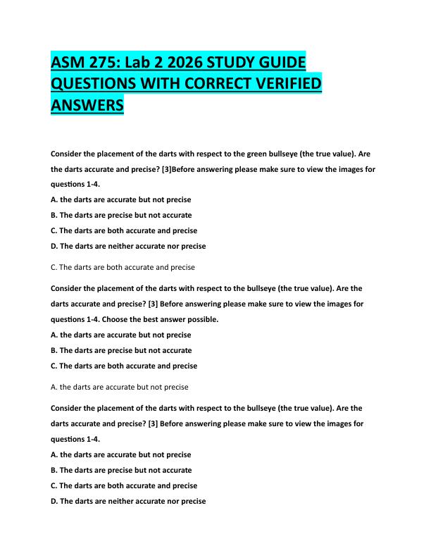 N105ASM 275: Lab 2 2026 STUDY GUIDE  QUESTIONS WITH CORRECT VERIFIED  ANSWERS 