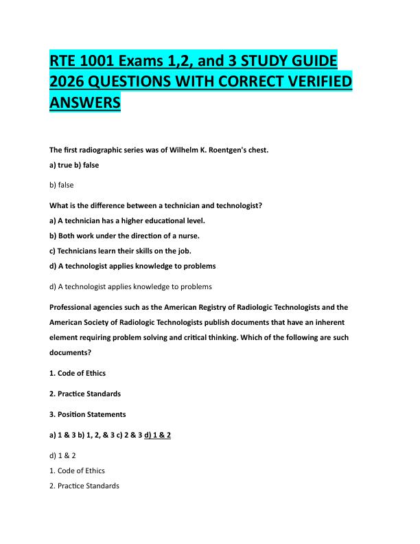 N104RTE 1001 Exams 1,2, and 3 STUDY GUIDE  2026 QUESTIONS WITH CORRECT VERIFIED  ANSWERS 