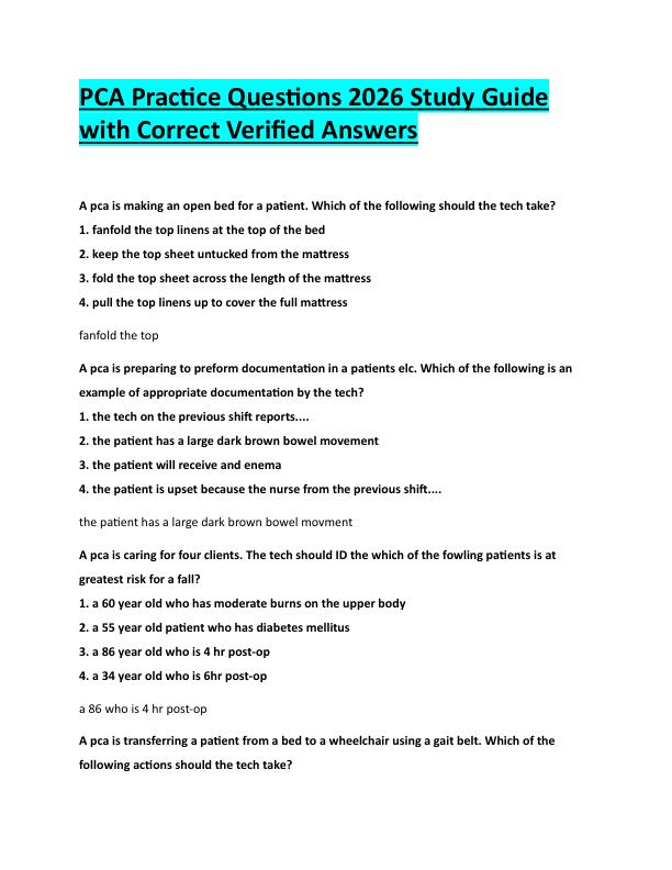 N123PCA Practice Questions 2026 Study Guide  with Correct Verified Answers