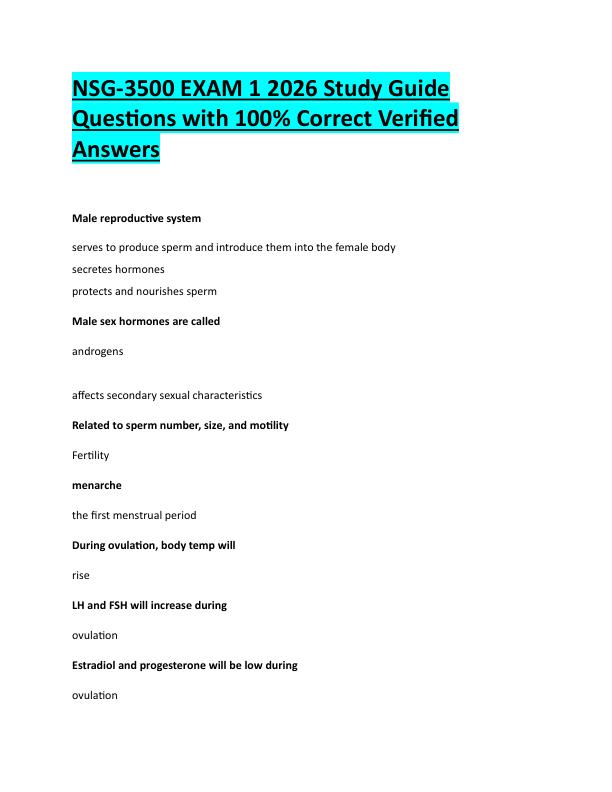 N122NSG-3500 EXAM 1 2026 Study Guide  Questions with 100% Correct Verified  Answers 