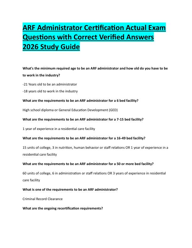N110ARF Administrator Certification Actual Exam  Questions with Correct Verified Answers  2026 Study Guide 