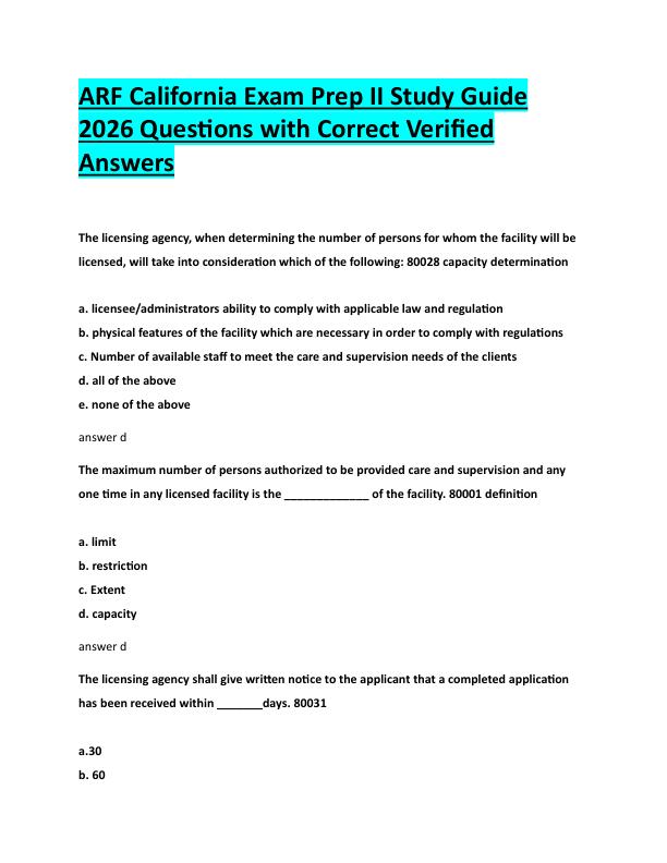 N111ARF California Exam Prep II Study Guide  2026 Questions with Correct Verified  Answers 