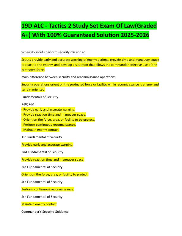 19D ALC - Tactics 2 Study Set Exam Of Law(Graded A+) With 100% Guaranteed Solution 2025-2026 