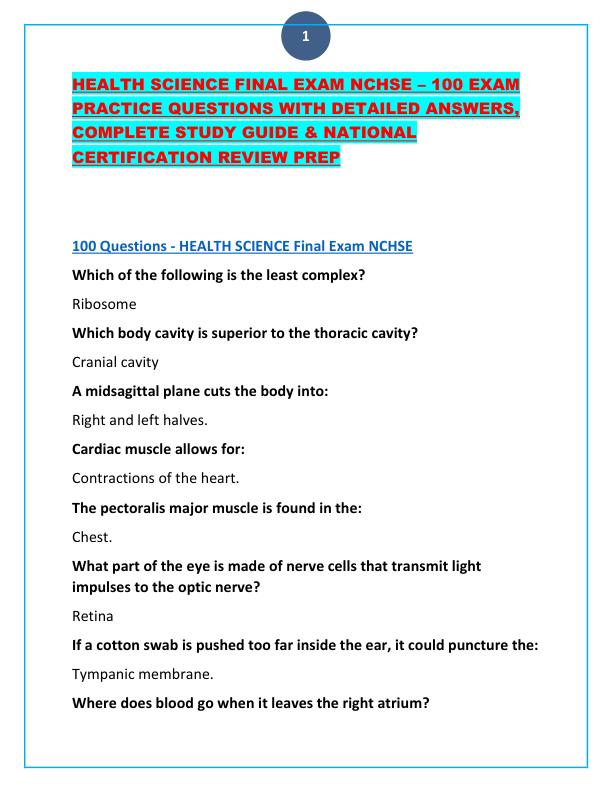 HEALTH SCIENCE FINAL EXAM NCHSE