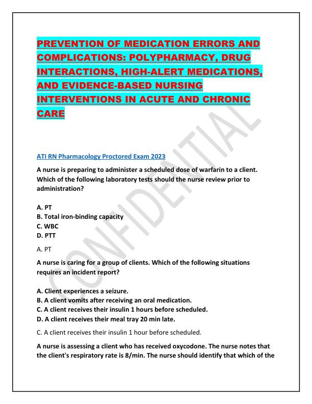 PREVENTION OF MEDICATION ERRORS AND COMPLICATIONS