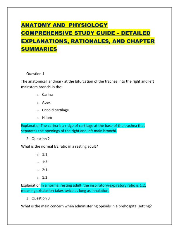 ANATOMY AND  PHYSIOLOGY COMPREHENSIVE STUDY GUIDE