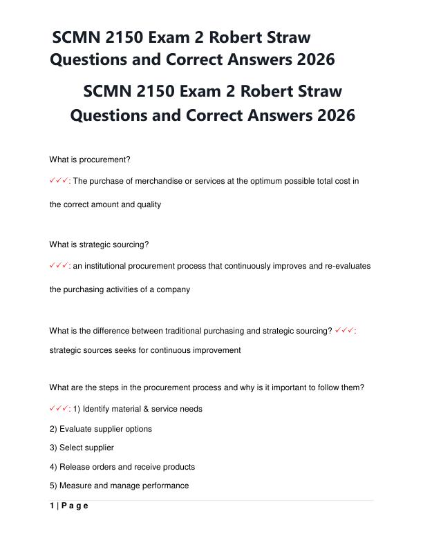 SCMN 2150 Exam 2 Robert Straw Questions and Correct Answers 2026