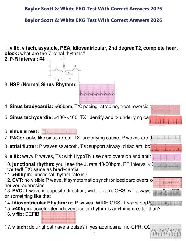 Baylor Scott & White EKG Test With Correct Answers 2026