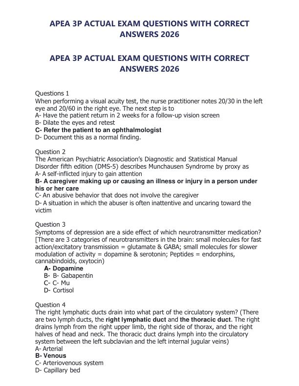 APEA 3P ACTUAL EXAM QUESTIONS WITH CORRECT ANSWERS 2026