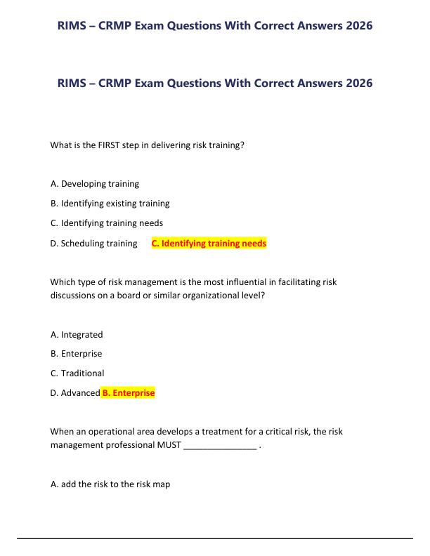 RIMS – CRMP Exam Questions With Correct Answers 2026