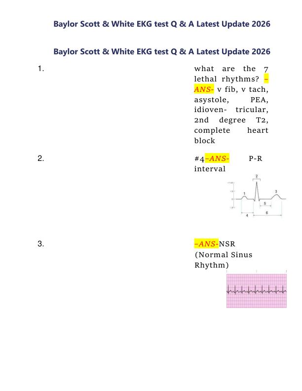 Baylor Scott & White EKG test Q & A Latest Update 2026