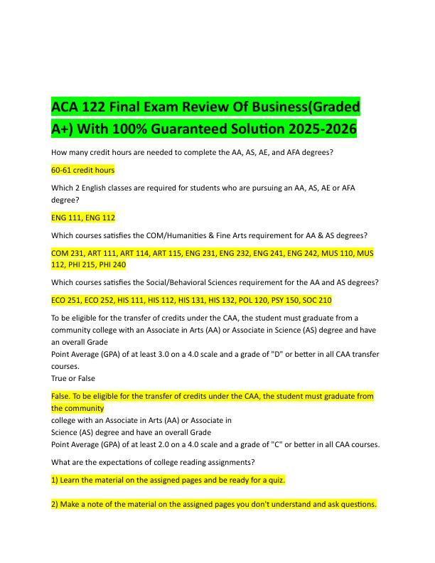 ACA 122 Final Exam Review Of Business(Graded A+) With 100% Guaranteed Solution 2025-2026
