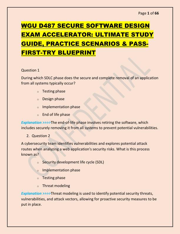 WGU D487 SECURE SOFTWARE DESIGN EXAM ACCELERATOR