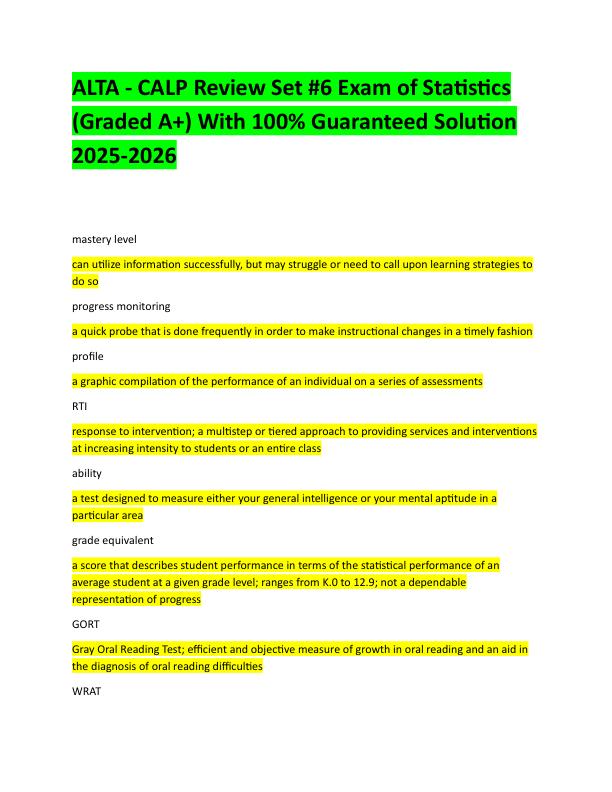 ALTA - CALP Review Set #6  Exam -With 100% Updated solutions For 2025-2026
