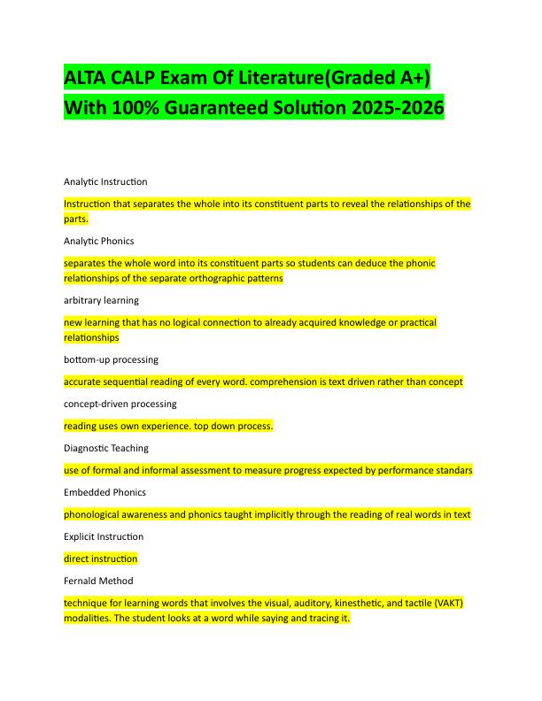 ALTA CALP Exam Of Literature -With 100% Updated solutions For 2025-2026