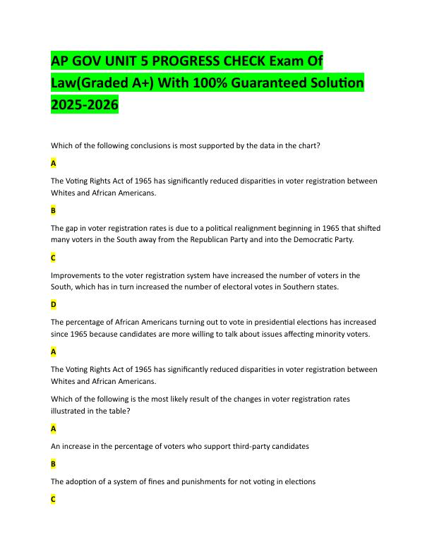 AP GOV UNIT 5 PROGRESS CHECK Exam Of LawWith 100% Updated solutions For 2025-2026