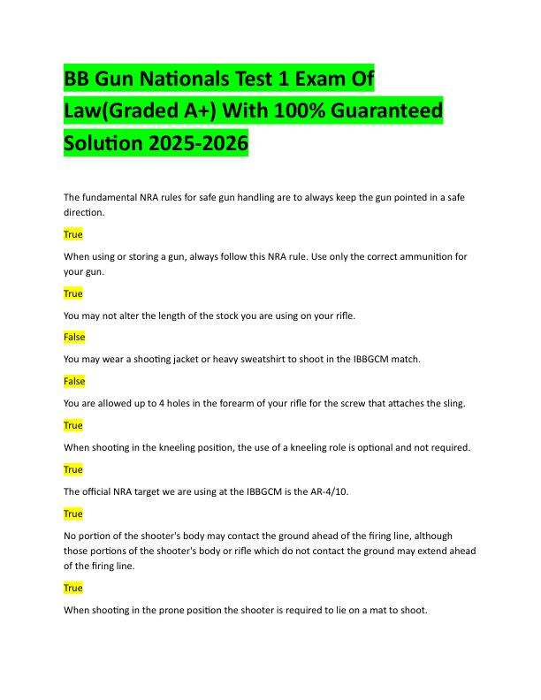 BB Gun Nationals Test 1 Exam Of Law With 100% Updated solutions For 2025-2026