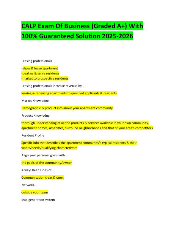 CALP Exam Of Business With 100% Updated solutions For 2025-2026
