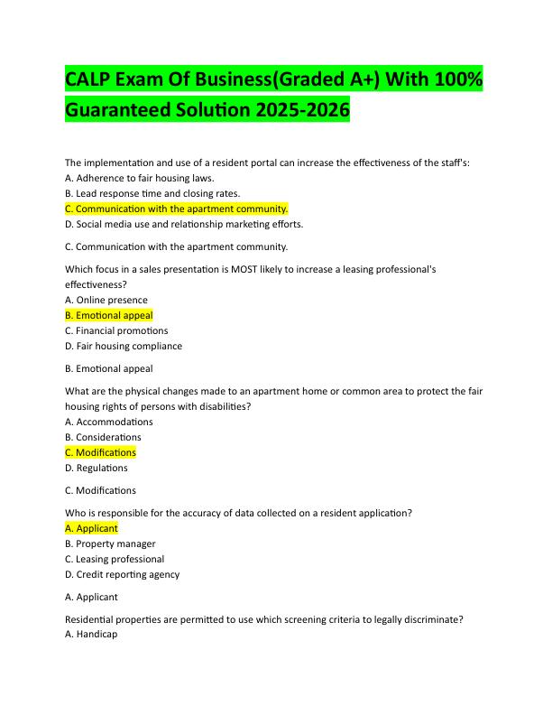 CALP Exam Of Business(Graded A+) With 100% Guaranteed Solution 2025-2026
