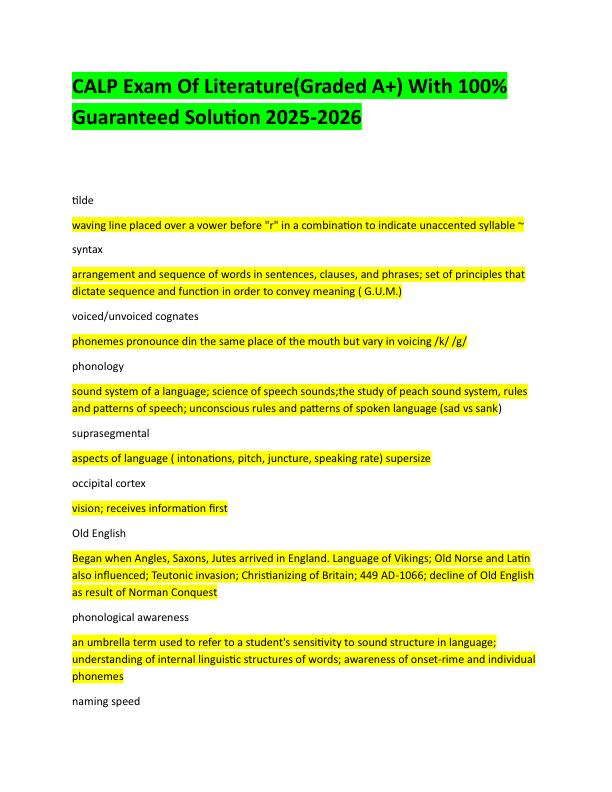 CALP Exam Of Literature(Graded A+) With 100% Guaranteed Solution 2025-2026