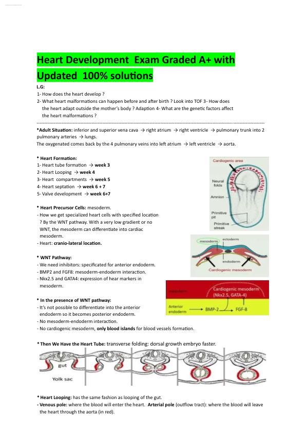 11. Heart Development.Exam Graded A+ with Updated  100% solutions