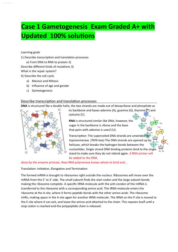Case 1 Gametogenesis.Exam Graded A+ with Updated  100% solutions