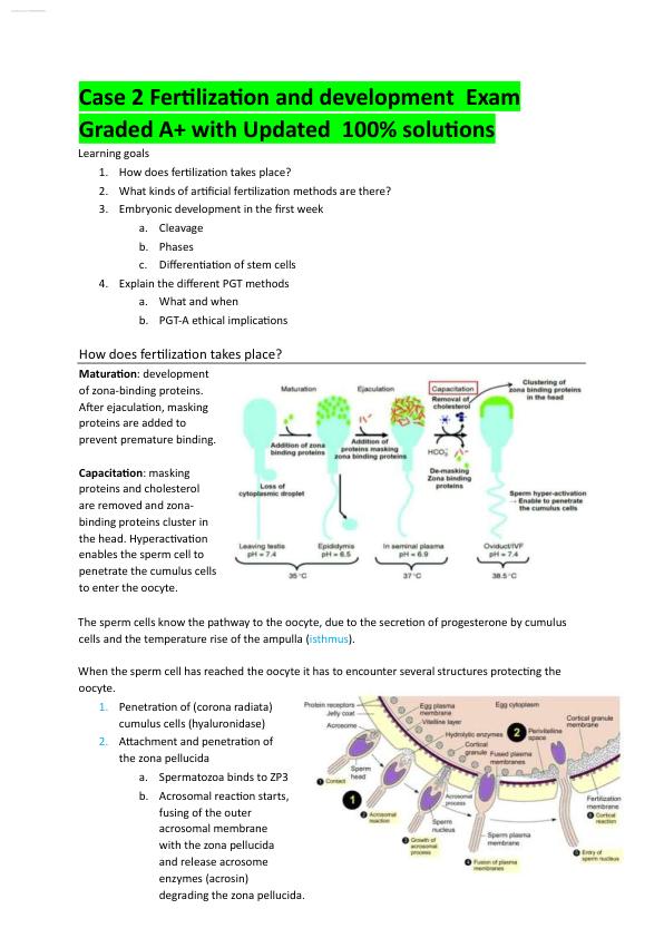 Case 2 Fertilization and development.Exam Graded A+ with Updated  100% solutions
