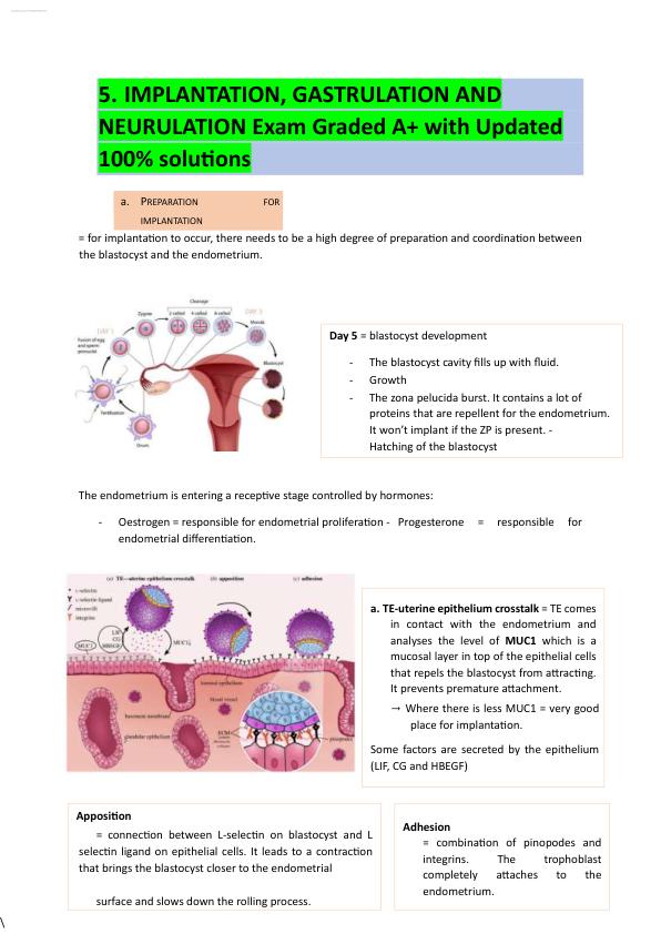 Case 5 - Implantation, gastrulation, and neurulation Exam Graded A+ with Updated  100% solutions