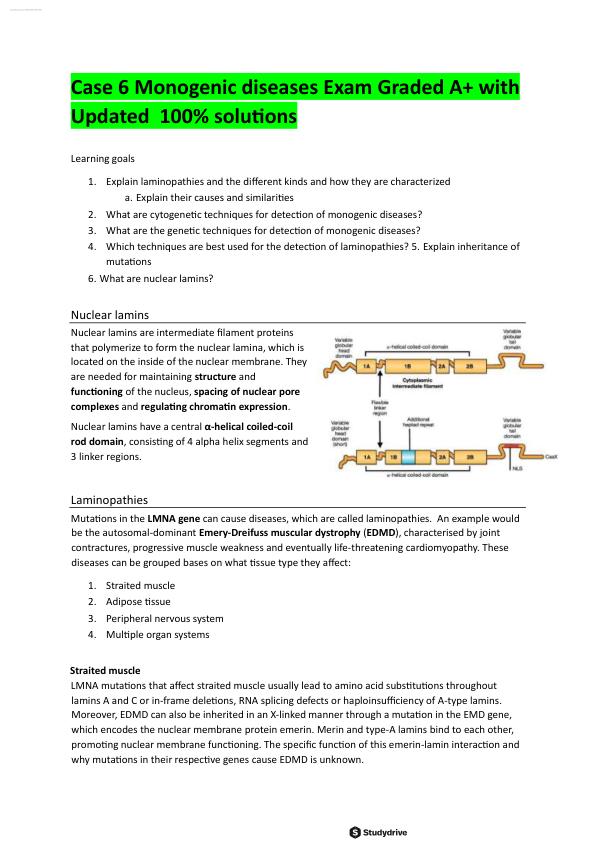 Case 6 Monogenic diseases.Exam Graded A+ with Updated  100% solutions