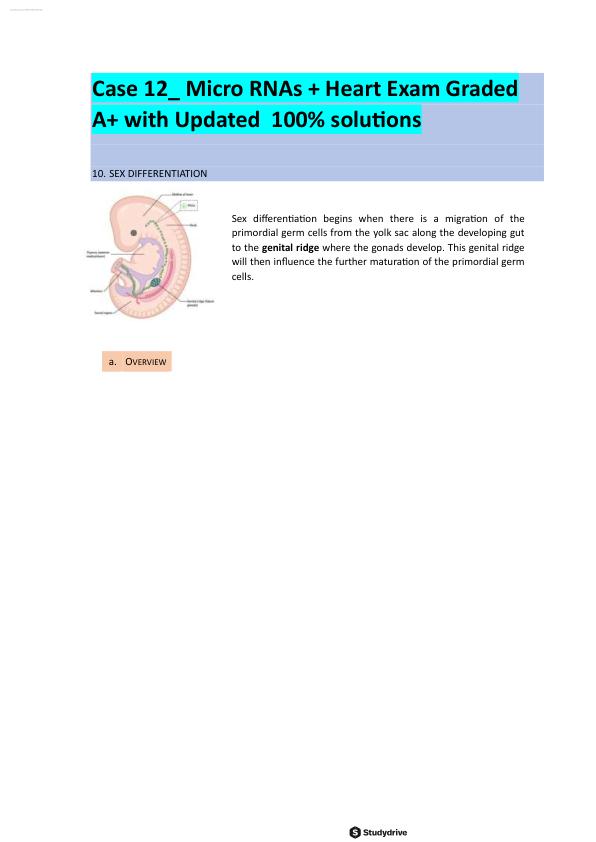 Case 10 - sex differentiation Exam Graded A+ with Updated  100% solutions