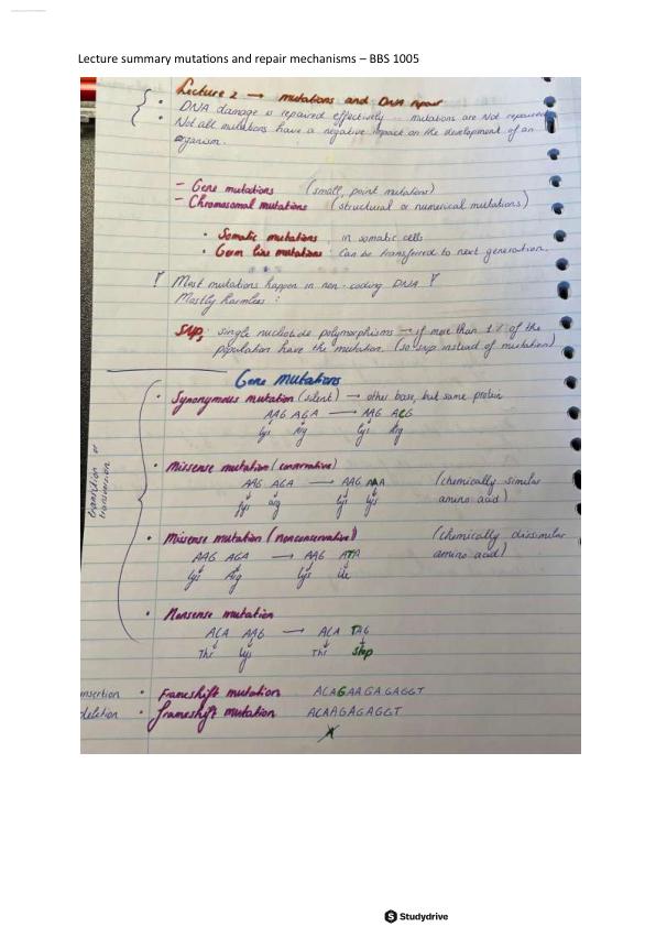 Mutations and repair mechanisms.Exam Graded A+ with Updated  100% solutions