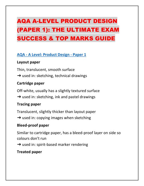 AQA A 4 -LEVEL PRODUCT DESIGN  (PAPER 1): THE ULTIMATE EXAM  SUCCESS & TOP MARKS GUIDE