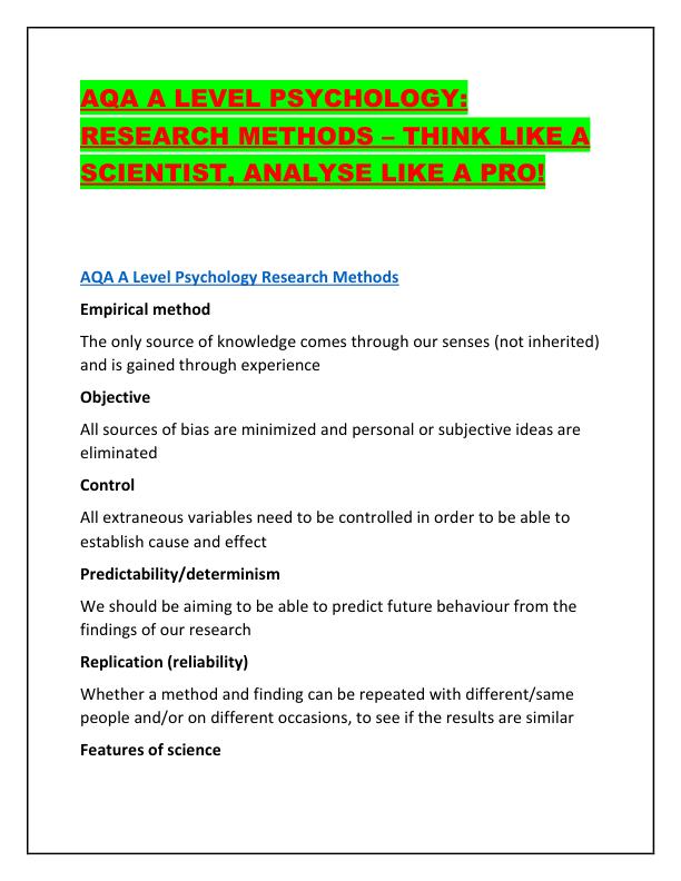 AQA A LEVEL PSYCHOLOGY 1