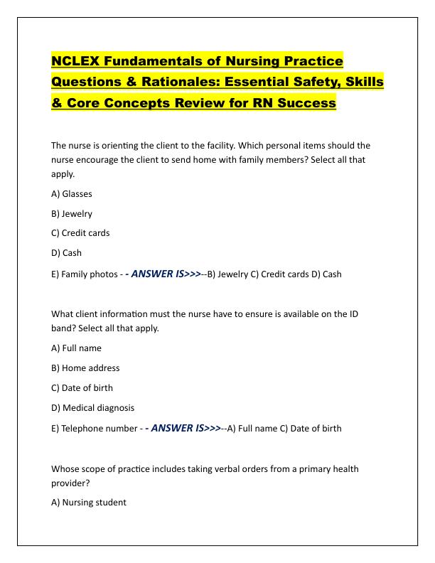 NCLEX Fundamentals of Nursing Practice Questions