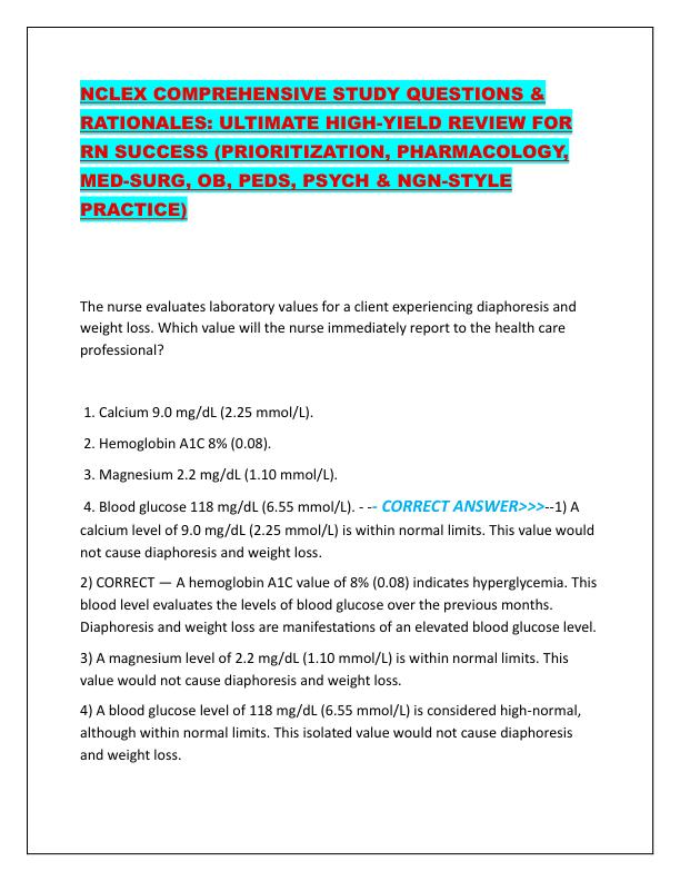 NCLEX COMPREHENSIVE STUDY QUESTIONS