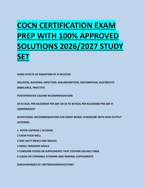 COCN CERTIFICATION EXAM  PREP WITH 100% APPROVED  SOLUTIONS 2026/2027 STUDY  SET 