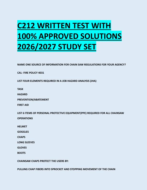 C212 WRITTEN TEST WITH  100% APPROVED SOLUTIONS  2026/2027 STUDY SET 