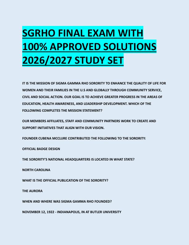 SGRHO FINAL EXAM WITH  100% APPROVED SOLUTIONS  2026/2027 STUDY SET 
