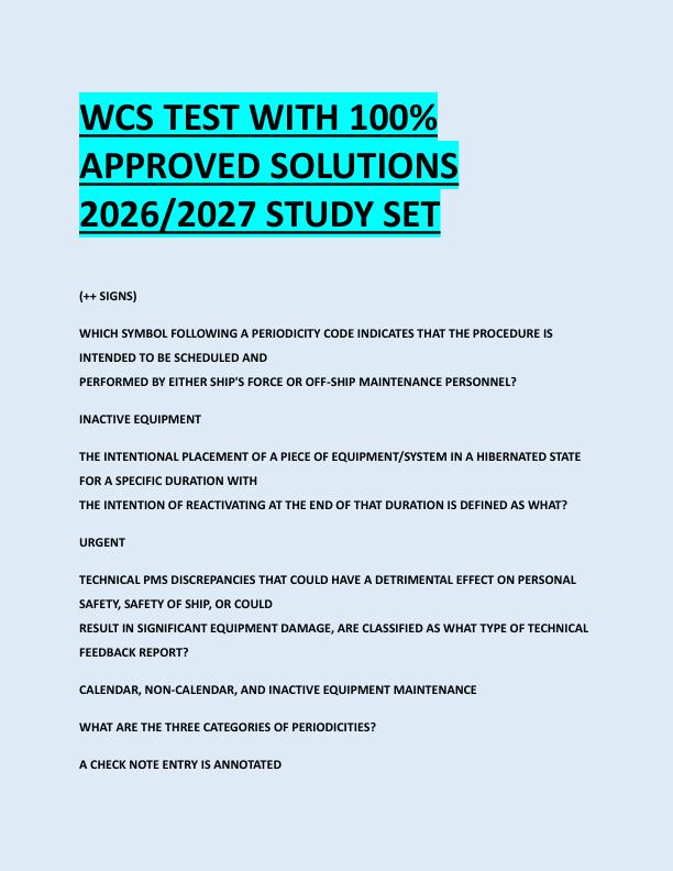 WCS TEST WITH 100%  APPROVED SOLUTIONS  2026/2027 STUDY SET 