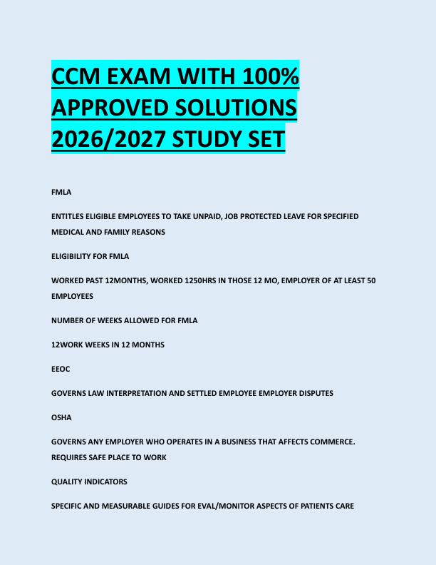 CCM EXAM WITH 100%  APPROVED SOLUTIONS  2026/2027 STUDY SET 